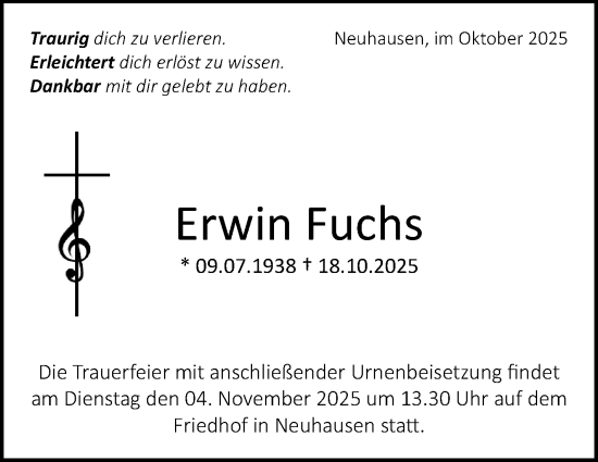 Traueranzeige von Erwin Fuchs von Eßlinger Zeitung