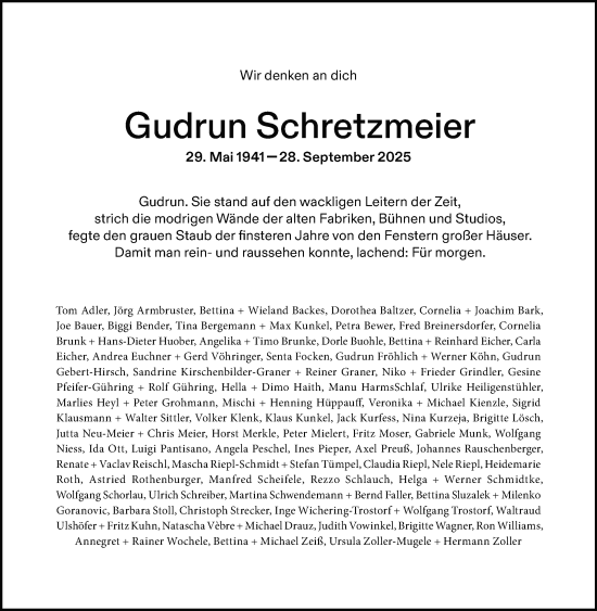 Traueranzeige von Gudrun Schretzmeier von Stuttgarter Zeitung / Stuttgarter Nachrichten