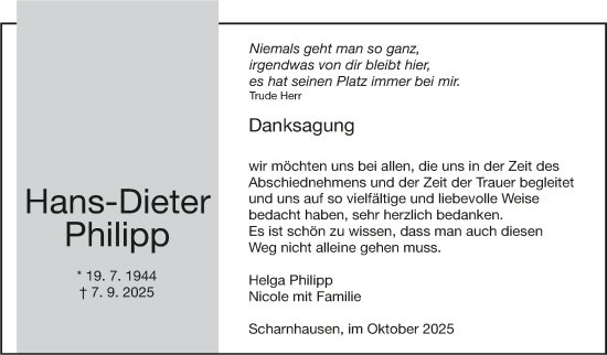Traueranzeige von Hans-Dieter Philipp von Eßlinger Zeitung