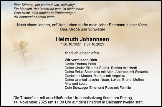 Traueranzeige von Helmuth Johannsen von Eßlinger Zeitung