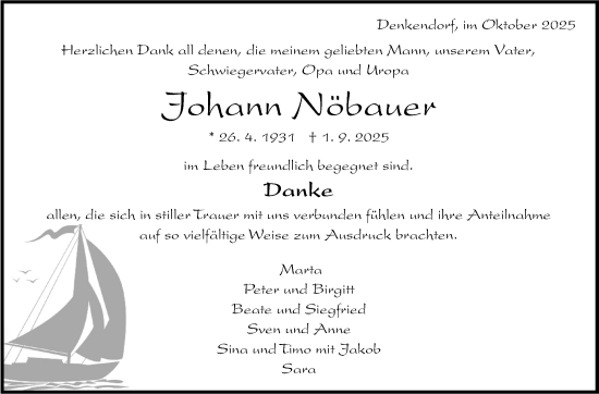 Traueranzeige von Johann Nöbauer von Eßlinger Zeitung