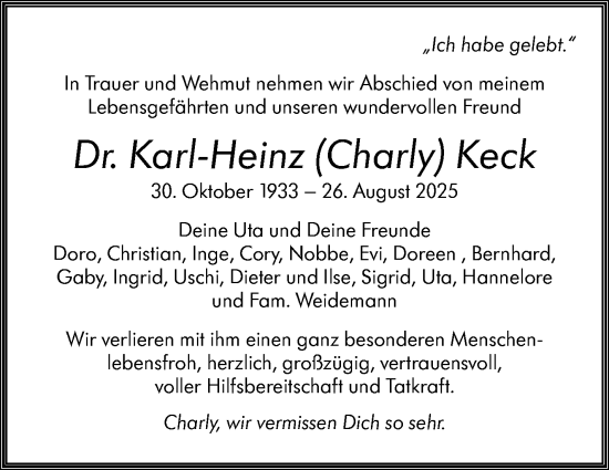 Traueranzeige von Karl-Heinz Keck von Stuttgarter Zeitung / Stuttgarter Nachrichten