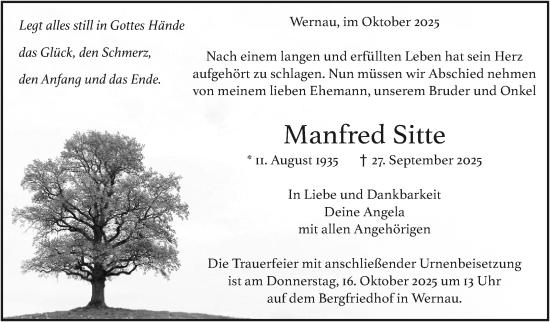 Traueranzeige von Manfred Sitte von Eßlinger Zeitung