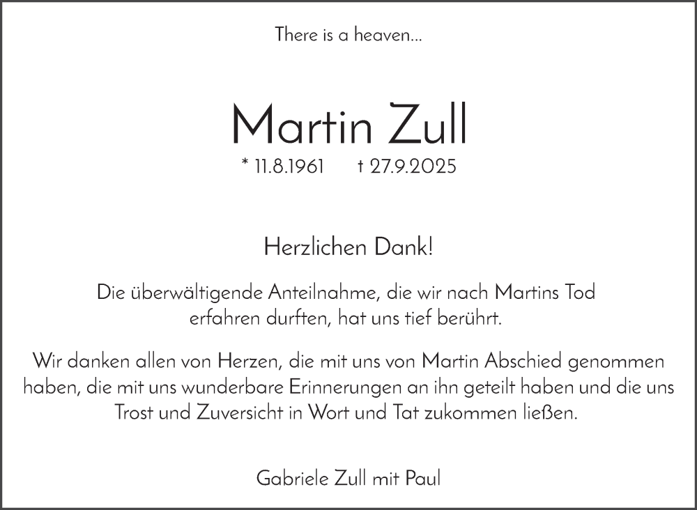  Traueranzeige für Martin Zull vom 21.10.2025 aus Stuttgarter Zeitung / Stuttgarter Nachrichten