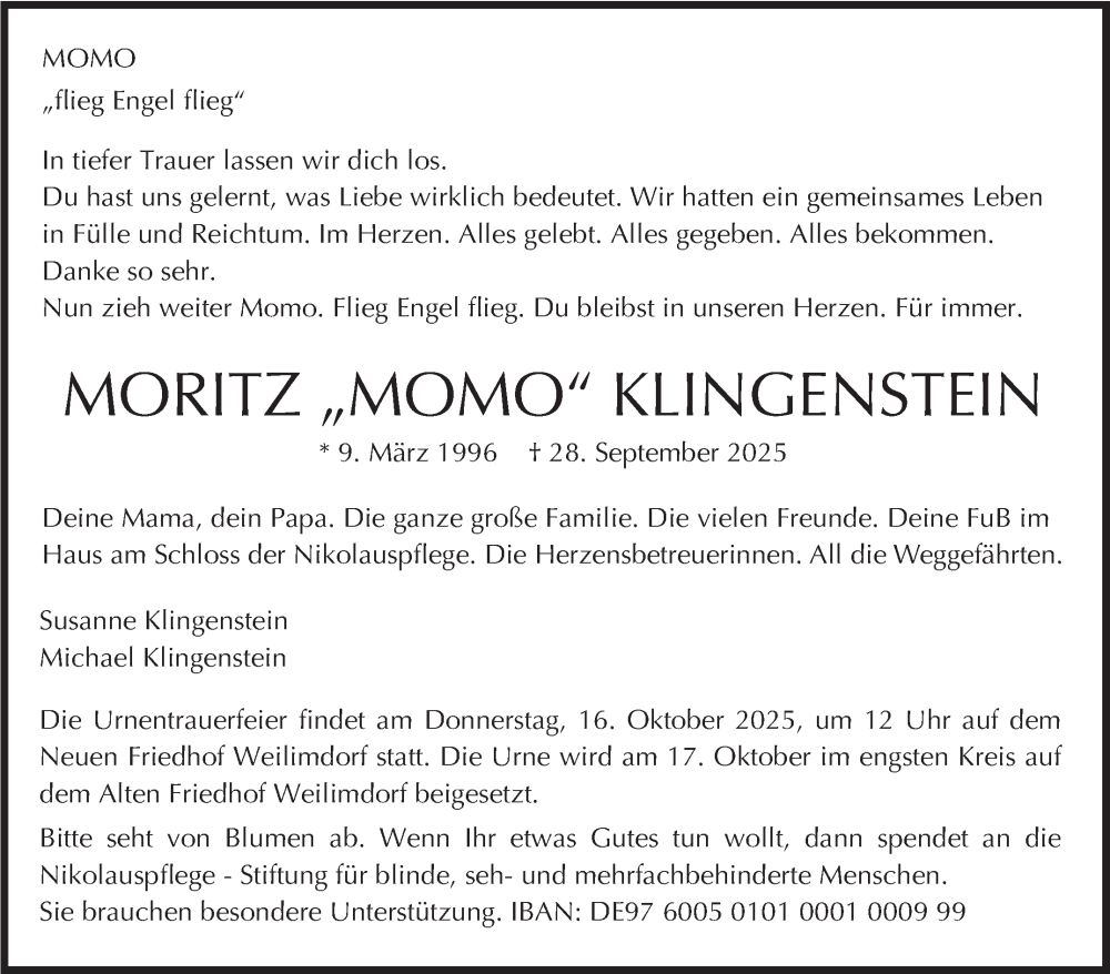 Traueranzeige für Moritz Klingenstein vom 11.10.2025 aus Stuttgarter Zeitung / Stuttgarter Nachrichten