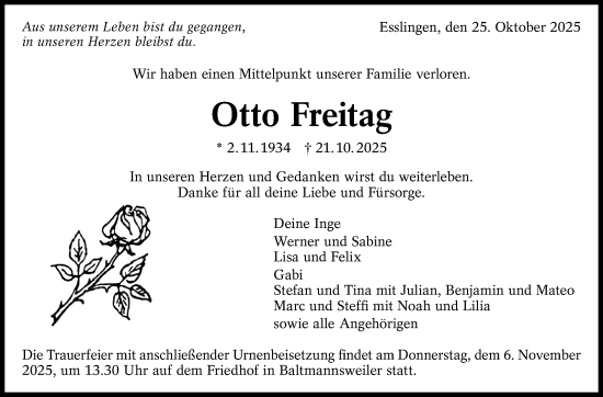Traueranzeige von Otto Freitag von Eßlinger Zeitung