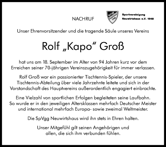 Traueranzeige von Rolf Groß von Stuttgarter Zeitung / Stuttgarter Nachrichten
