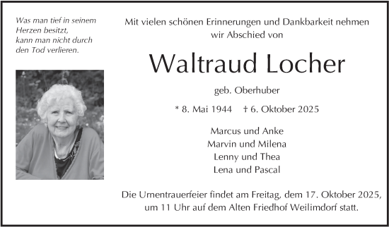 Traueranzeige von Waltraud Locher von Stuttgarter Zeitung / Stuttgarter Nachrichten