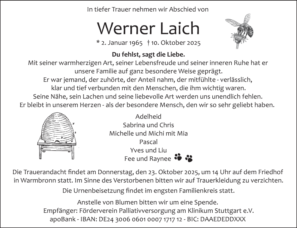  Traueranzeige für Werner Laich vom 16.10.2025 aus Leonberger Kreiszeitung / Strohgäu Extra