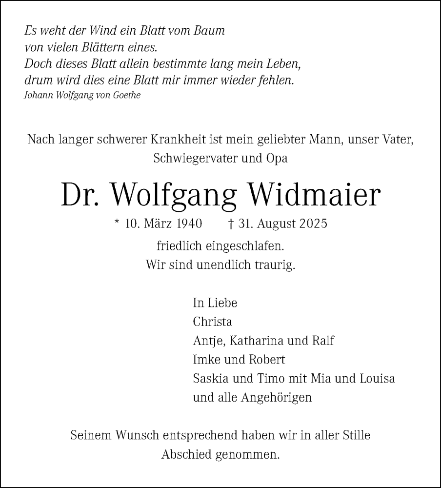  Traueranzeige für Wolfgang Widmaier vom 04.10.2025 aus Stuttgarter Zeitung / Stuttgarter Nachrichten