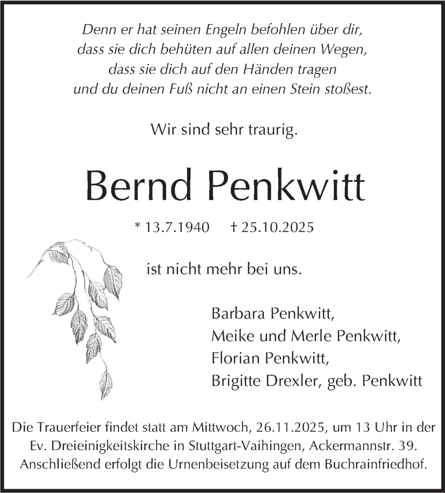  Traueranzeige für Bernd Penkwitt vom 15.11.2025 aus Stuttgarter Zeitung / Stuttgarter Nachrichten