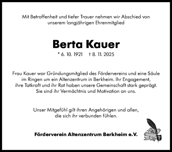 Traueranzeige von Berta Kauer von Eßlinger Zeitung