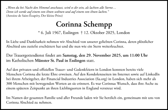 Traueranzeige von Corinna Schempp von Eßlinger Zeitung