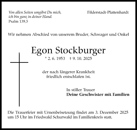 Traueranzeige von Egon Stockburger von Eßlinger Zeitung