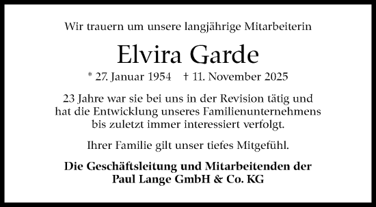 Traueranzeige von Elvira Garde von Stuttgarter Zeitung / Stuttgarter Nachrichten