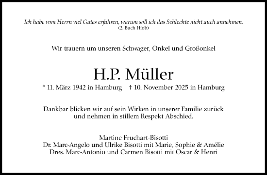 Traueranzeige von H.P. Müller von Stuttgarter Zeitung / Stuttgarter Nachrichten