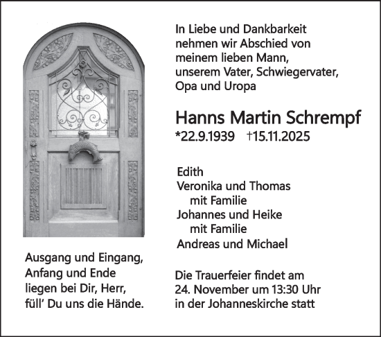 Traueranzeige von Hanns Martin Schrempf von Eßlinger Zeitung