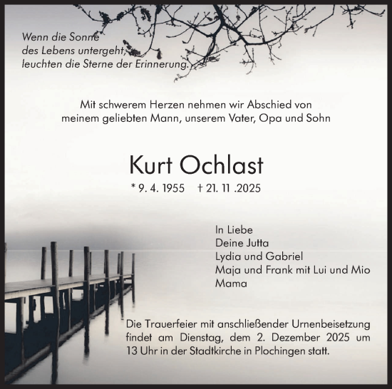 Traueranzeige von Kurt Ochlast von Eßlinger Zeitung