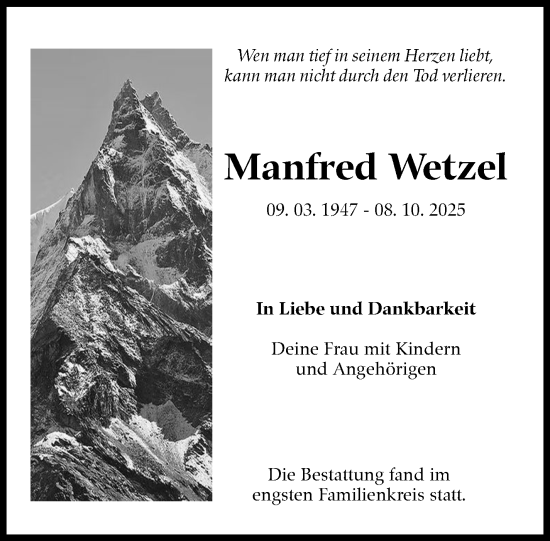 Traueranzeige von Manfred Wetzel von Eßlinger Zeitung