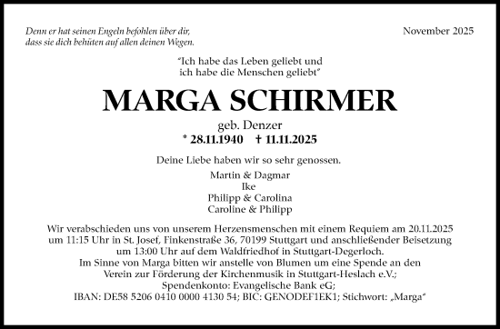 Traueranzeige von Marga Schirmer von Stuttgarter Zeitung / Stuttgarter Nachrichten