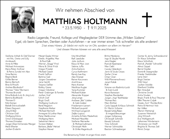 Traueranzeige von Matthias Holtmann von Stuttgarter Zeitung / Stuttgarter Nachrichten
