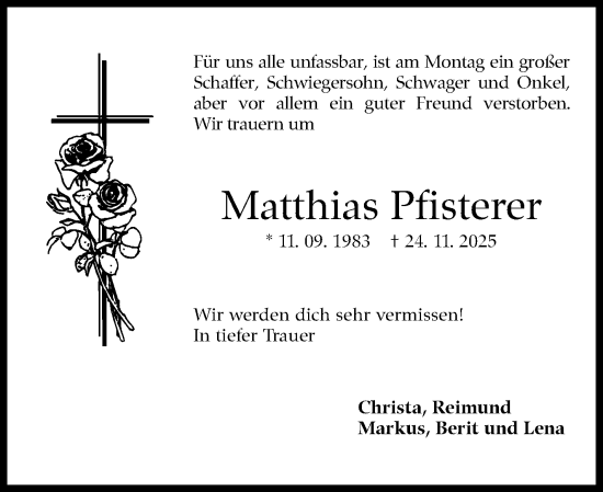 Traueranzeige von Matthias Pfisterer von Eßlinger Zeitung
