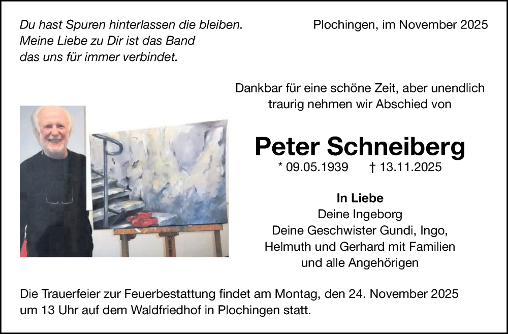  Traueranzeige für Peter Schneiberg vom 21.11.2025 aus Eßlinger Zeitung