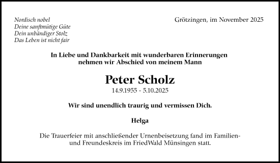 Traueranzeige von Peter Scholz von Stuttgarter Zeitung / Stuttgarter Nachrichten
