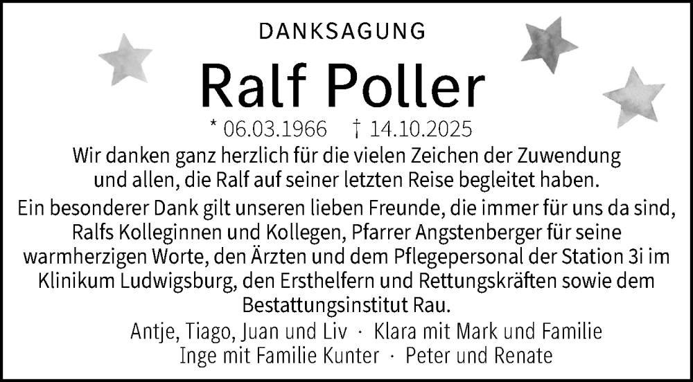  Traueranzeige für Ralf Poller vom 05.11.2025 aus Marbacher Zeitung