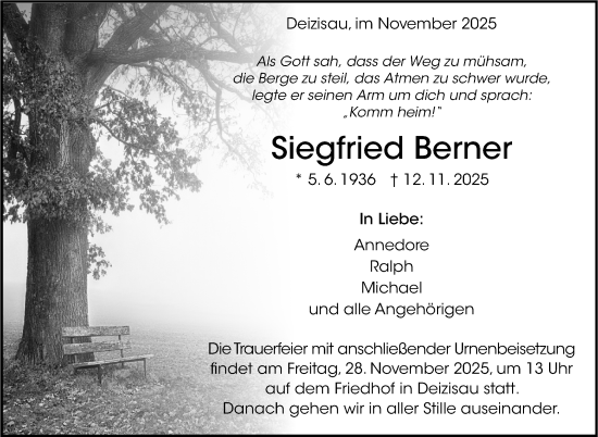 Traueranzeige von Siegfried Berner von Eßlinger Zeitung
