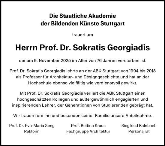 Traueranzeige von Sokratis Georgiadis von Stuttgarter Zeitung / Stuttgarter Nachrichten