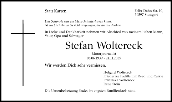 Traueranzeige von Stefan Woltereck von Stuttgarter Zeitung / Stuttgarter Nachrichten