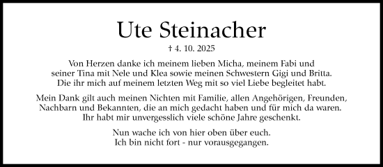 Traueranzeige von Ute Steinacher von Eßlinger Zeitung