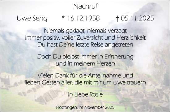 Traueranzeige von Uwe Seng von Eßlinger Zeitung