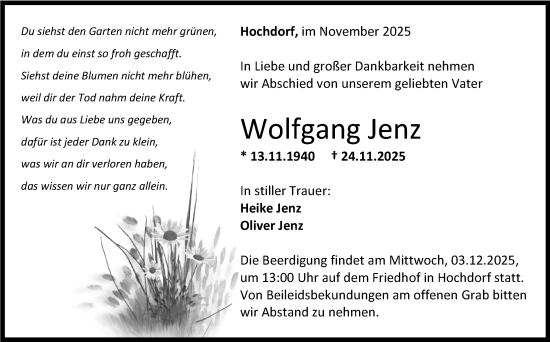 Traueranzeige von Wolfgang Jenz von Eßlinger Zeitung