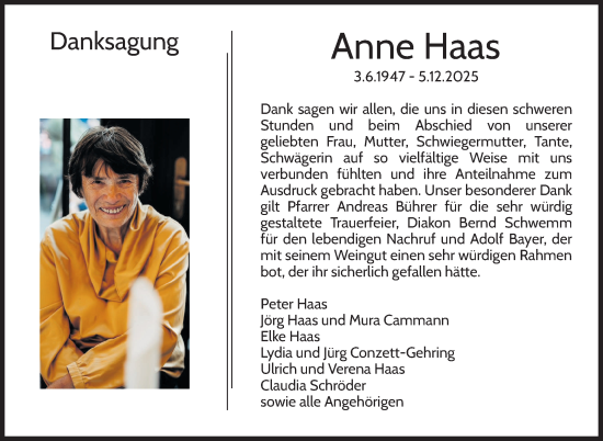 Traueranzeige von Anne Haas von Eßlinger Zeitung