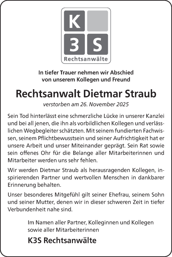 Traueranzeige von Dietmar Straub von Stuttgarter Zeitung / Stuttgarter Nachrichten