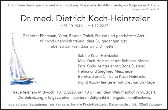 Traueranzeige von Dietrich Koch-Heintzeler von Stuttgarter Zeitung / Stuttgarter Nachrichten