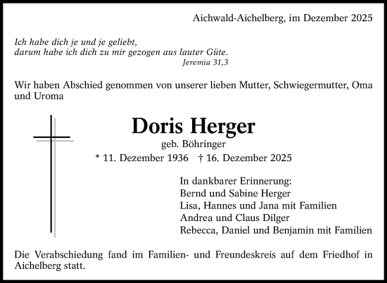 Traueranzeige von Doris Herger von Eßlinger Zeitung