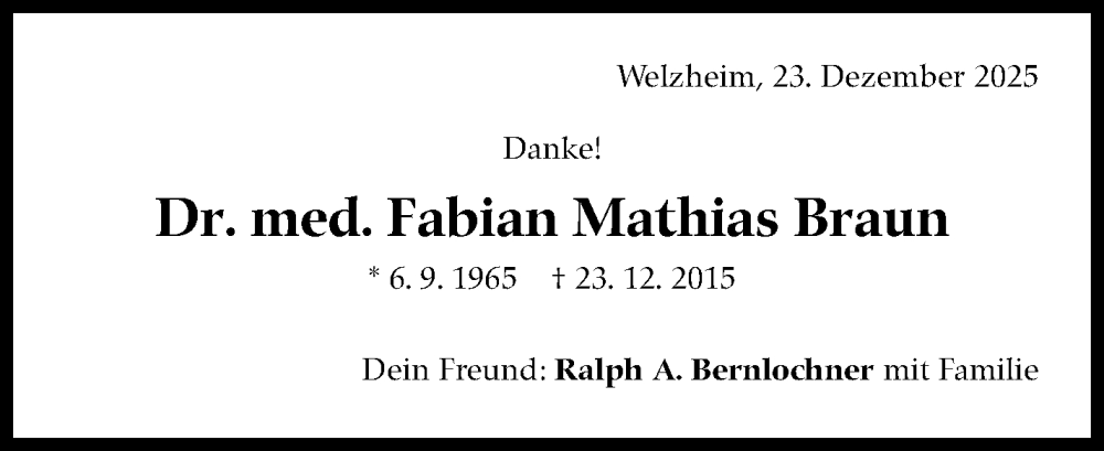  Traueranzeige für Fabian Mathias Braun vom 23.12.2025 aus Stuttgarter Zeitung / Stuttgarter Nachrichten