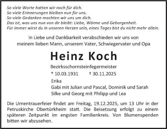 Traueranzeige von Heinz Koch von Stuttgarter Zeitung / Stuttgarter Nachrichten