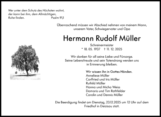 Traueranzeige von Hermann Rudolf Müller von Eßlinger Zeitung