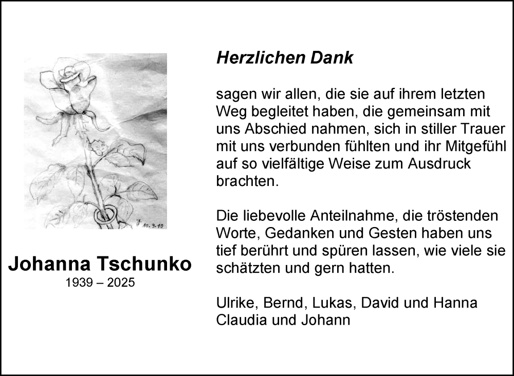  Traueranzeige für Johanna Tschunko vom 20.12.2025 aus Eßlinger Zeitung