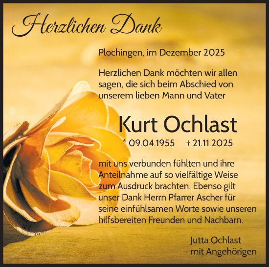 Traueranzeige von Kurt Ochlast von Eßlinger Zeitung
