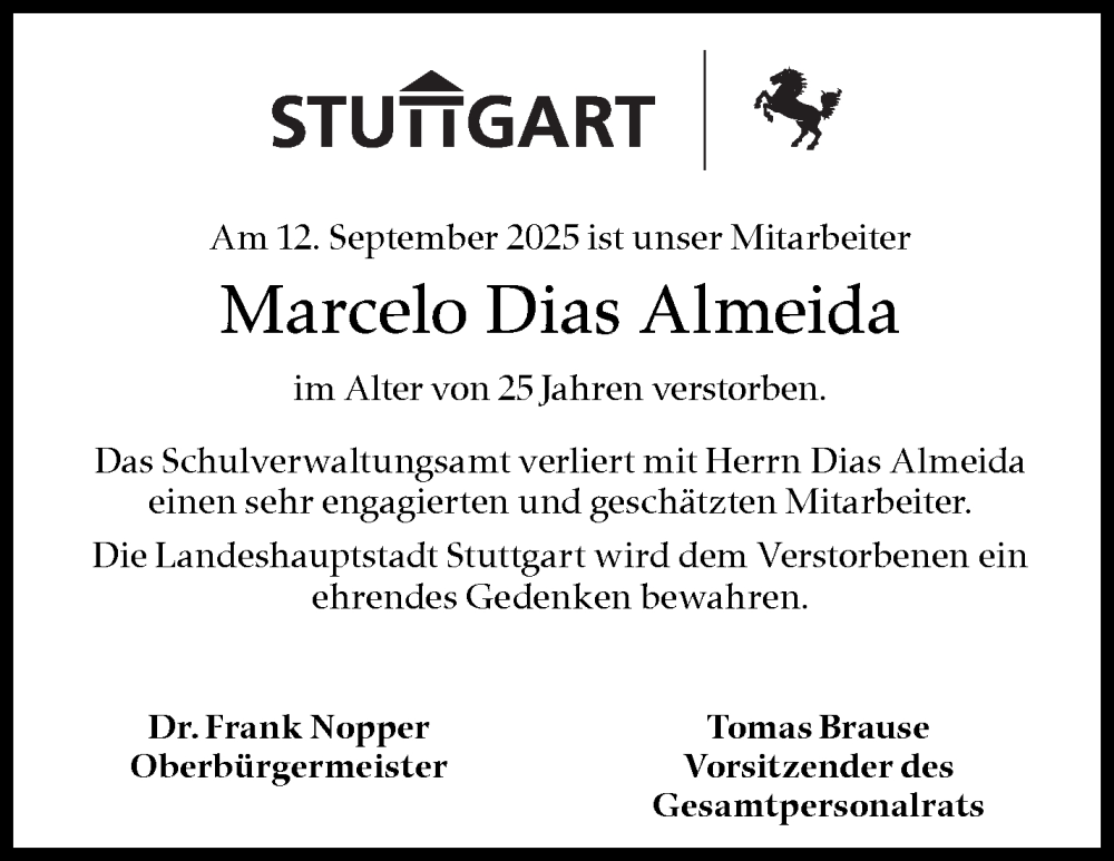  Traueranzeige für Marcelo Dias Almeida vom 10.12.2025 aus Stuttgarter Zeitung / Stuttgarter Nachrichten