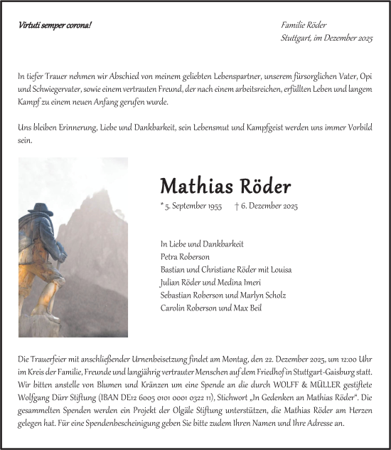 Traueranzeige von Mathias Röder von Stuttgarter Zeitung / Stuttgarter Nachrichten