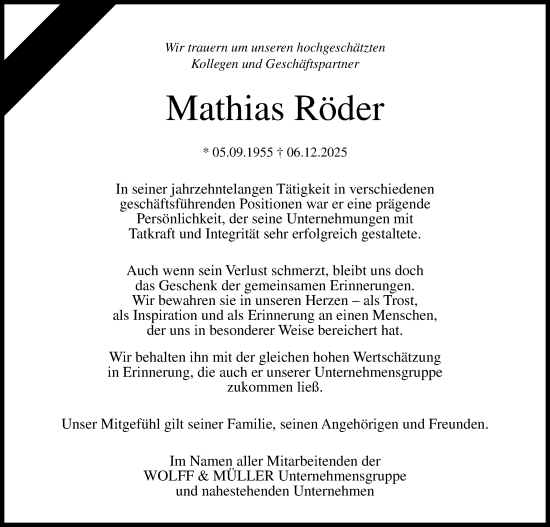 Traueranzeige von Mathias Röder von Stuttgarter Zeitung / Stuttgarter Nachrichten