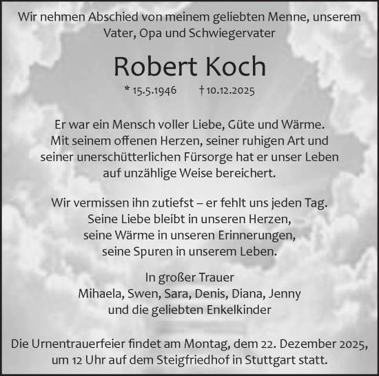 Traueranzeige von Robert Koch von Stuttgarter Zeitung / Stuttgarter Nachrichten