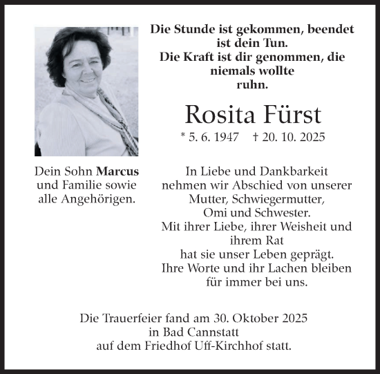 Traueranzeige von Rosita Fürst von Eßlinger Zeitung