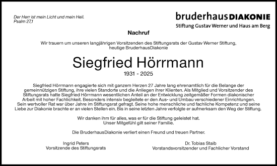 Traueranzeige von Siegfried Hörrmann von Stuttgarter Zeitung / Stuttgarter Nachrichten